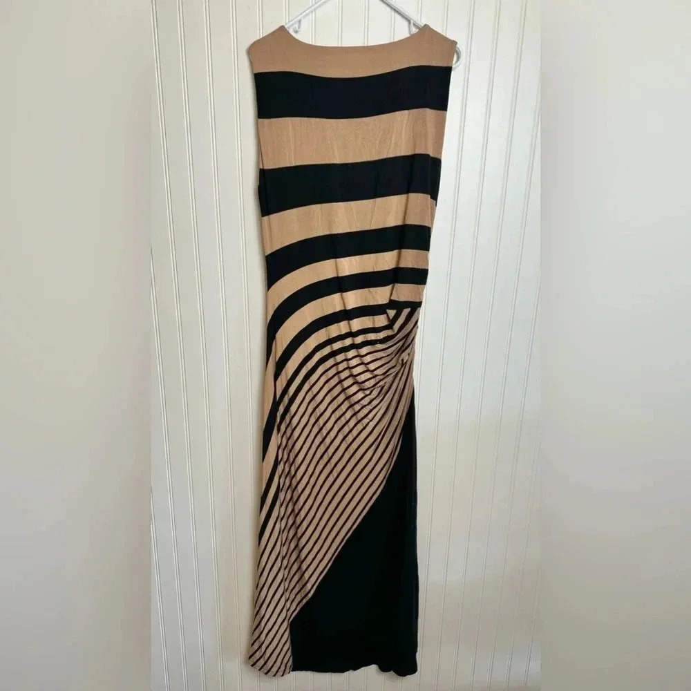 Soft Surroundings Black Tan Stripe Sleeveless Maxi Dress "Here To Infinity" F34